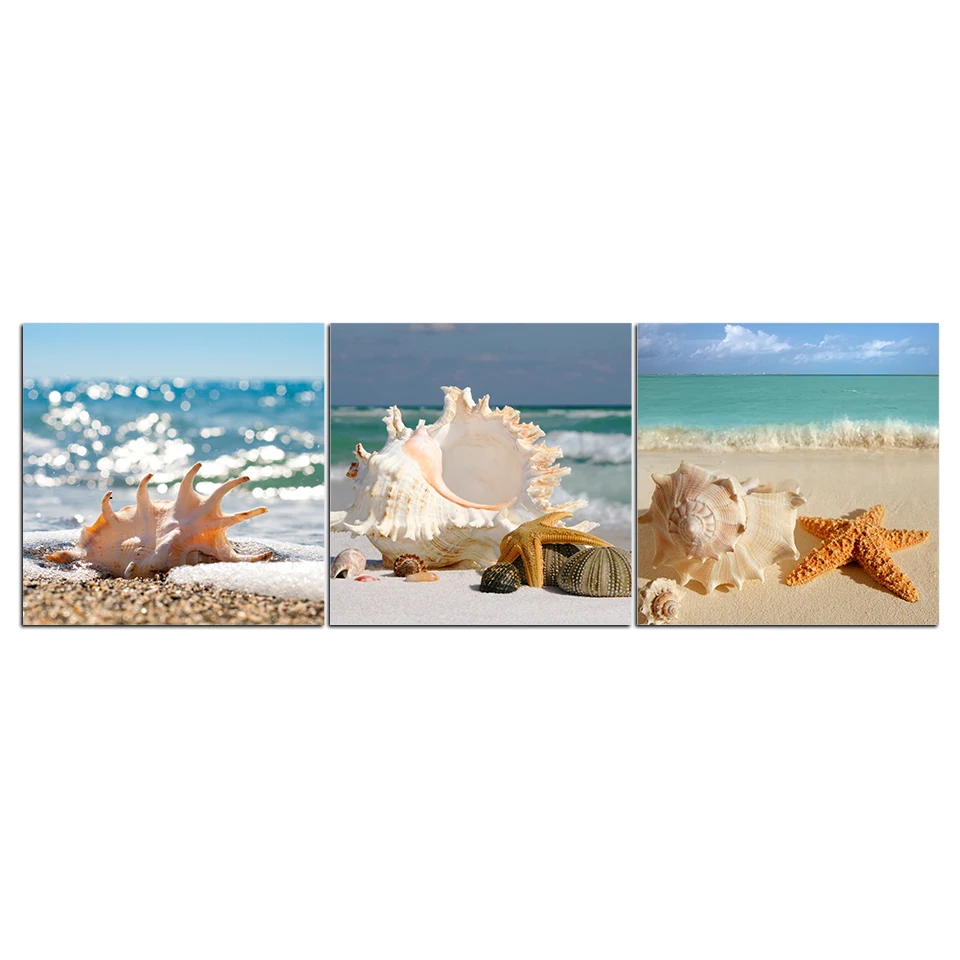 

HD Printed Canvas Painting Seascape Shell On Beach Home Decor Picture Modern Pictures for Living Room Wall Art Canvas 3 Pieces