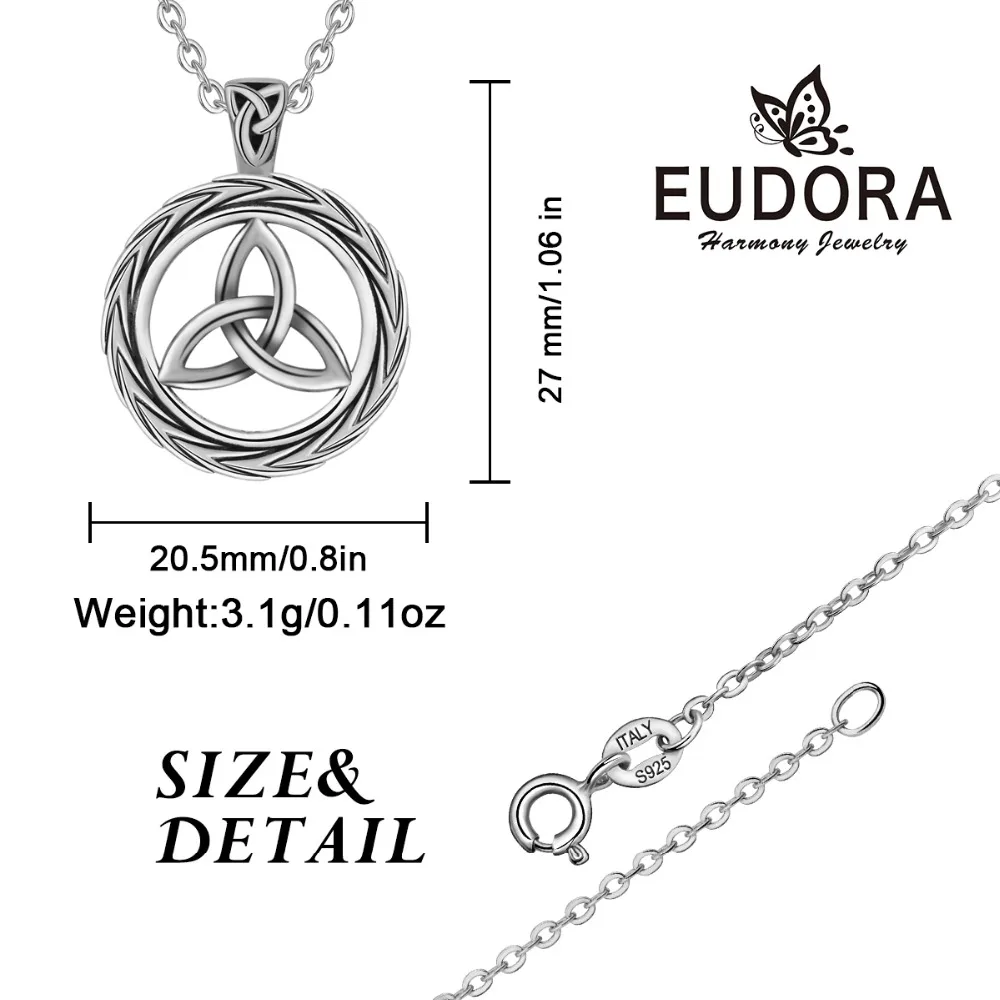 EUDORA 925 Стерлинговое Серебро троица кельтика узел кулон ожерелье Triquete серебро