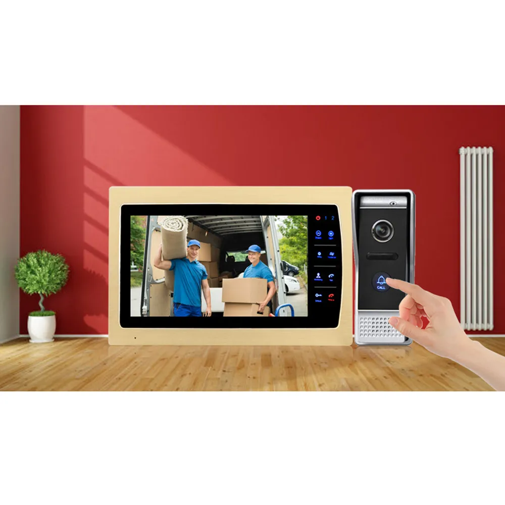 Homefong 10 Inch Golden Video Intercom AHD Door Phone 2 Monitors with recording Function 720P 1 Outdoor Panel Motion Alarm | Безопасность