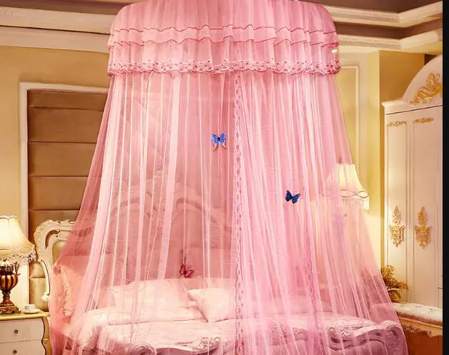 Pink Стиль, подвесная купольная москитная сетка, кружевная занавеска в виде конуса для одиночной двойной кровати, для взрослых и детей, сетчатая палатка, кровать, полиэфирная сетка klamboe - Color: Pink