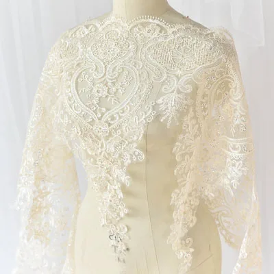champagne 1Yd 54 см ширина белый розовый красный синий блесток вышивка кружева свадебная вуаль DIY занавес ткань декоративные кружевные аксессуары AC1182 - Цвет: champagne
