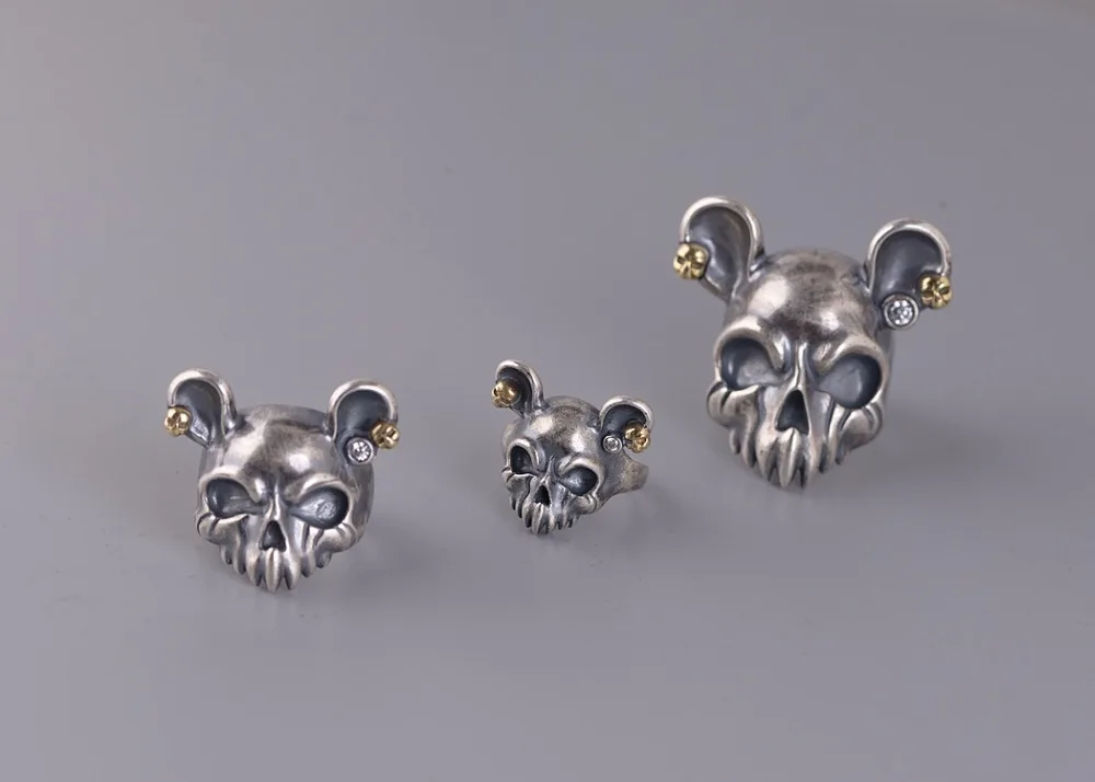 925 пробы Серебряный мышь мыши череп влюбленных Кольцо кольца jewelry для женщин мужчин модные украшения A3009