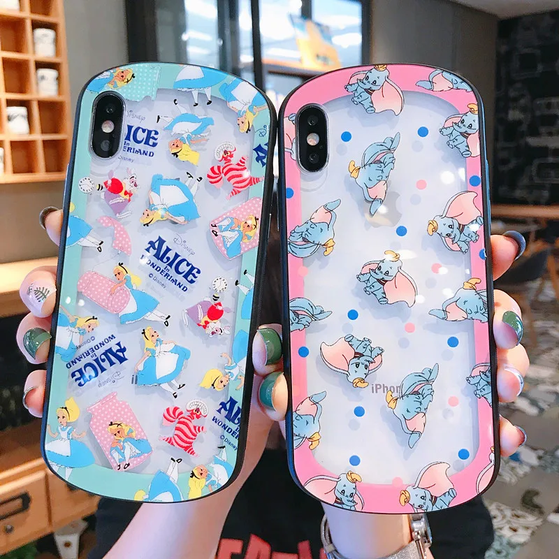 Мультяшный чехол из закаленного стекла для телефона для iPhone X, XR, XS, MAX, 8, 7, 6s plus, милый Дамбо, Алиса, Белоснежка, защитное стекло, чехол