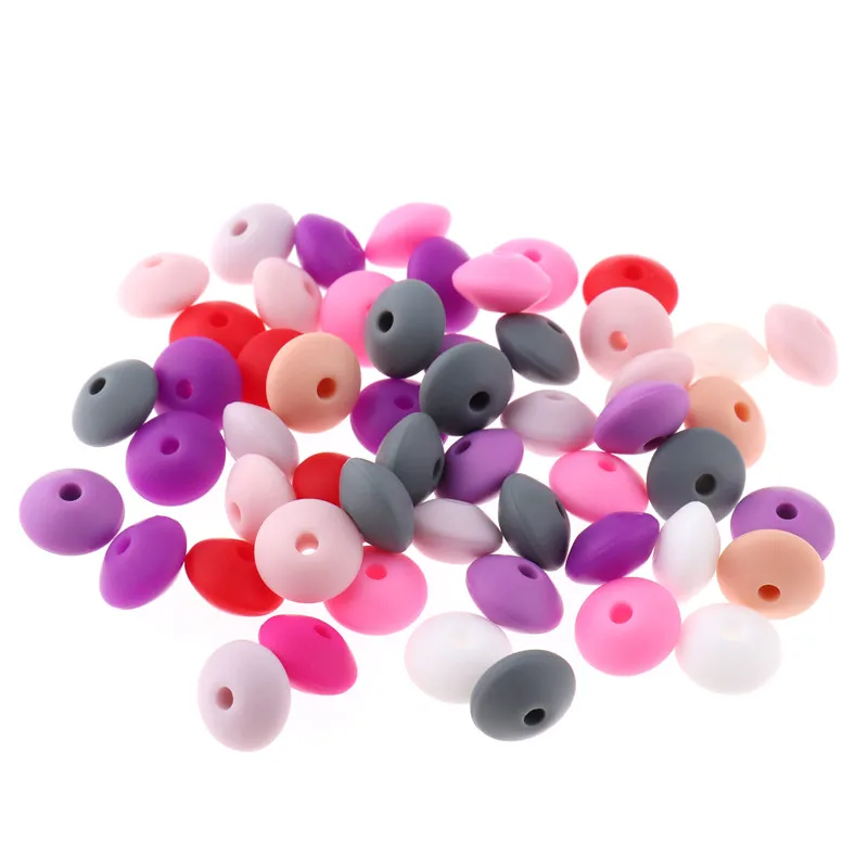 Cuentas de lentejas de silicona para reci&eacute;n nacido, 100 piezas, 12mm x 7mm, mordedor plano, pulseras de dentici&oacute;n, collar, juguetes de grado alimenticio para Baby Shower-3