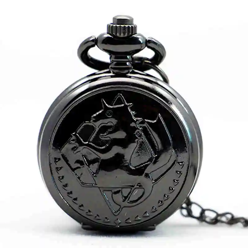 small size black Новые винтажные карманные часы Эдварда Элрика с полностью металлическим алхимиком, с кулоном на цепочке для мужчин и женщин, кварцевые карманные часы - Цвет: small size black