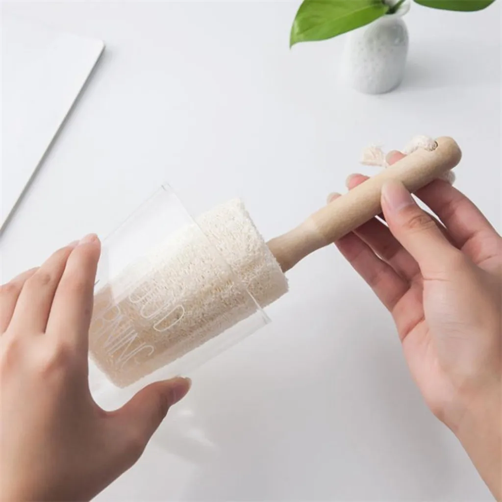 Натуральная щетка для чашки Loofah деревянная ручка может быть висячая инструменты