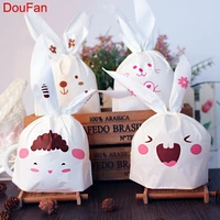 doufan 10pcs bunny plastic bag wedding favors and gifts birthday decoration kids favor rabbit ear candy cookies plastic gift bag