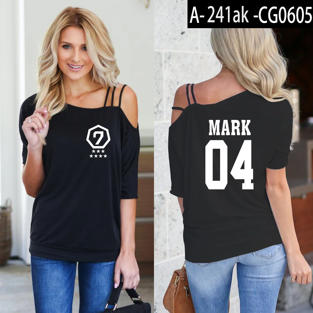GOT7 футболка женская с одним плечом летняя с коротким рукавом Сексуальная GOT7 футболка уличная мода горячая Распродажа Kpop Корейская одежда - Цвет: E