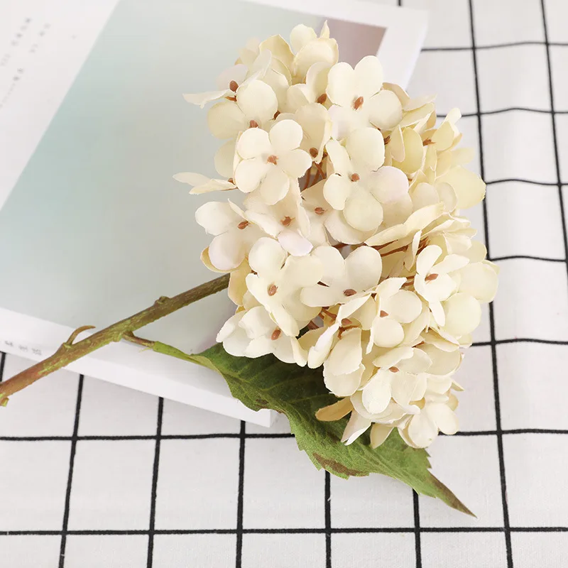 creamy-white Имитация осеннего гортензии букет diy подарок свадебный дорога свинец макет украшение дома поддельные цветы Шелковые пластиковые предметы быта - Цвет: creamy-white
