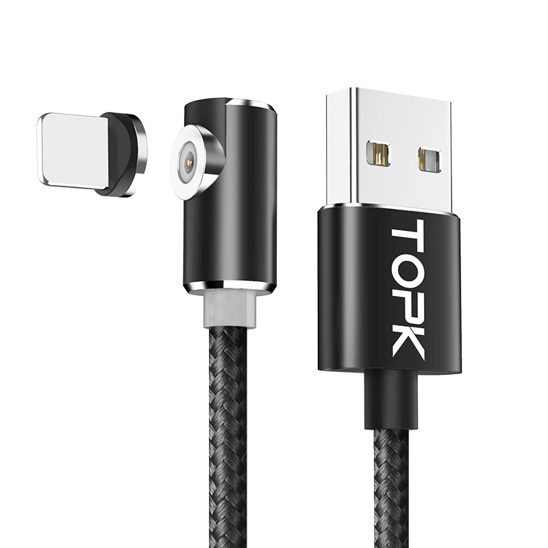 Black TOPK L-Line1 Магнитный usb-кабель на 90 градусов для iPhone X Xs Max 8 7 6 5 Магнитный кабель Micro USB type C для Xiaomi samsung huawei - Цвет: Black