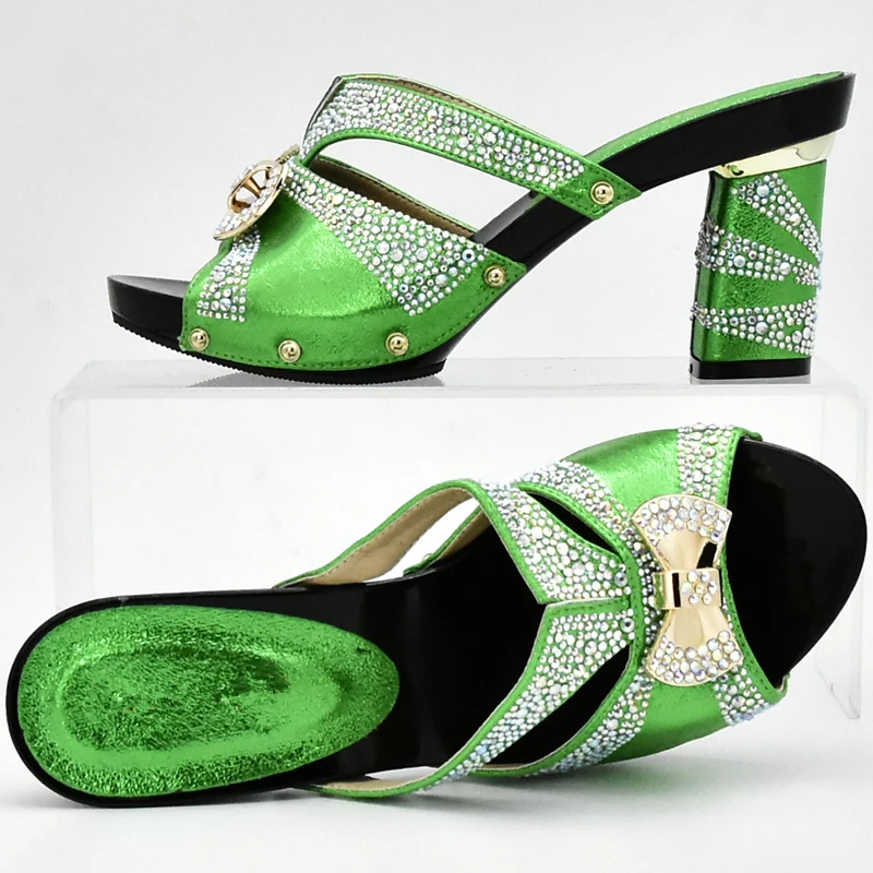 Latest Green Color African Matching Shoes and Bags Italian In Women To Match Shoe with Bag Set Stone | Обувь