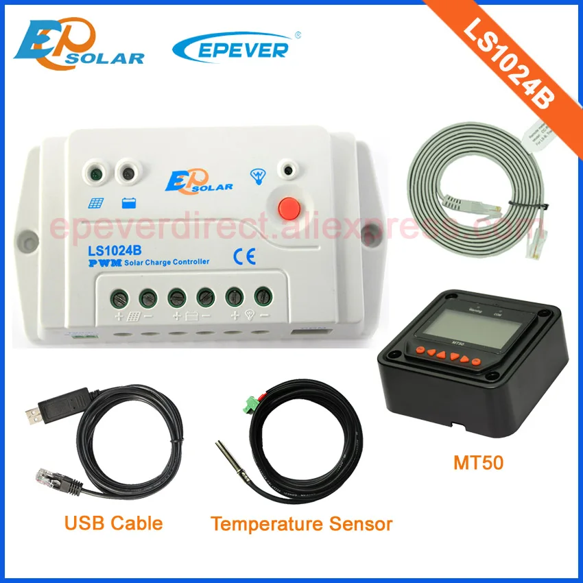 LS1024B отличная цена 10A 10amp Солнечный контроллер с аксессуарами USB кабель и датчик