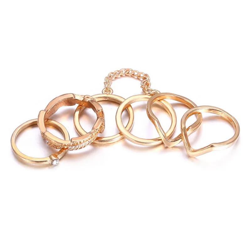 6pcs/set Punk Style Rings Gold Color Shiny Midi Finger Knuckle Charm Leaf Ring Set For Women Fashion Trendy Jewelry | Украшения и