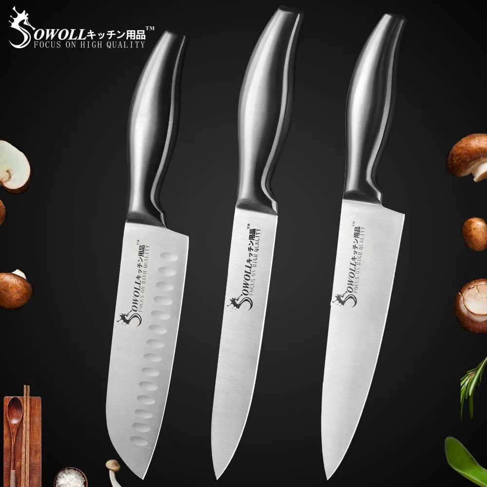 G. 3 PCS Set Sowoll кухонные ножи из нержавеющей стали " Подставка для ножей для фруктов, овощей, мяса, рыбы 3,5" " 7" " 8" " дюймов набор ножей - Цвет: G. 3 PCS Set