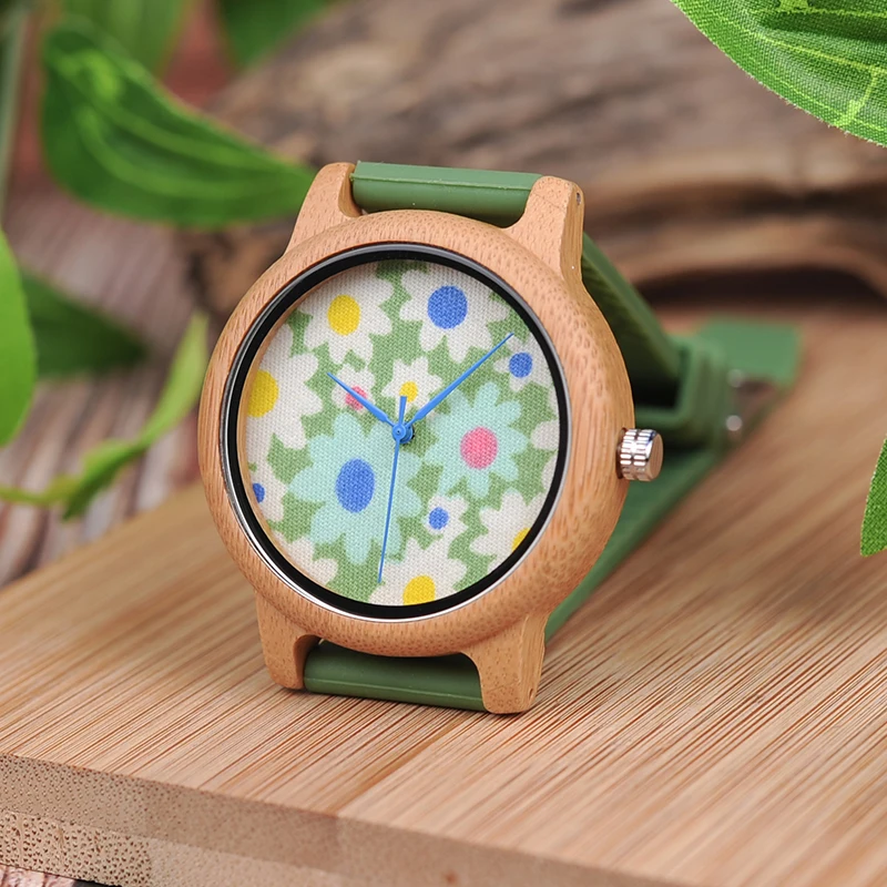 Часы унисекс BOBO BIRD B04 с деревянным циферблатом и цветочным принтом Женские
