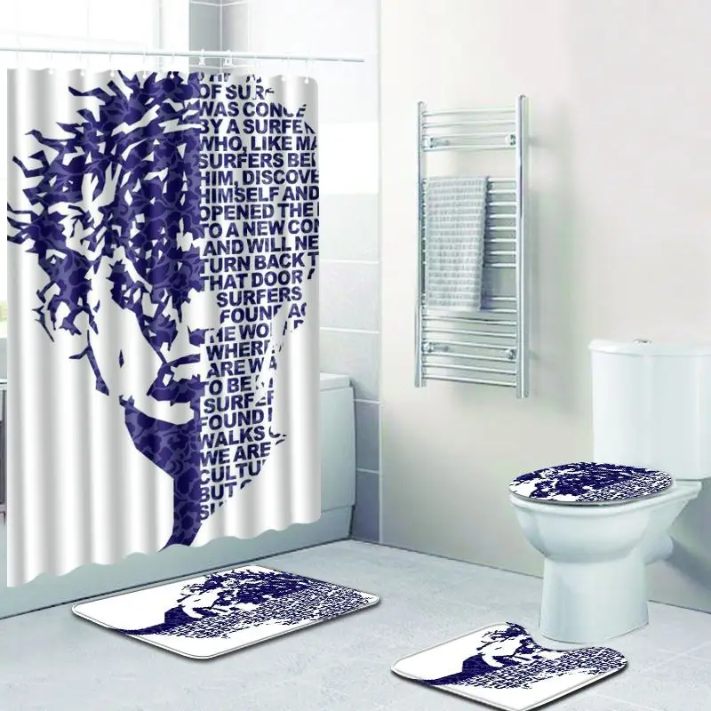 Набор для портретной душевой занавески 4 шт. набор ковриков ванной