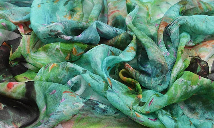 Красивая гусиное играть в пруд пейзажи 100% чистый шелк шифон Материал 135 см * 118