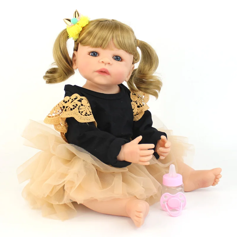 55 см полный силикона Reborn Baby Doll для девочек Boneca Виниловый фон новорожденных