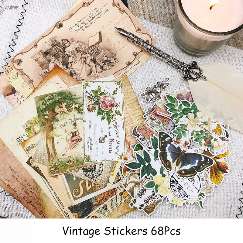 68 шт. растительных персонажей наклейки Junk Journal карточки для планировщика Винтаж
