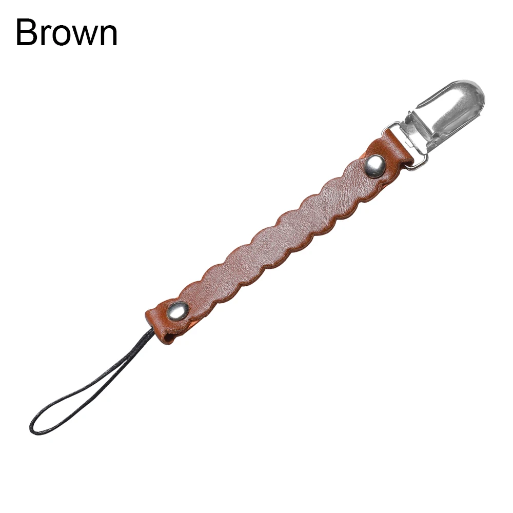 Brown Кожаные детские короткие цепочка с зажимом для соски-пустышки пустышка держатель застежки металлические пустышки держатель соски зажимы - Цвет: Brown