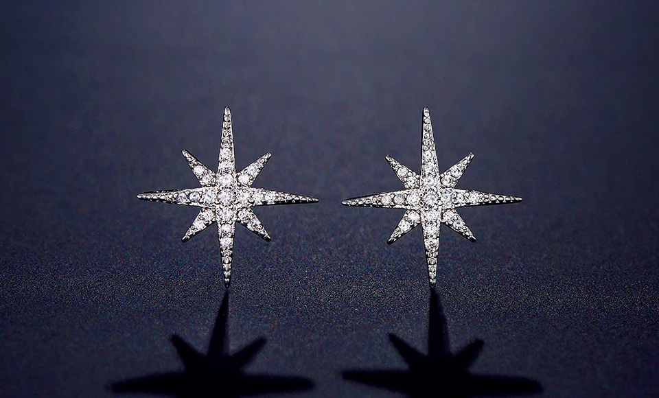 Delicate Cubic Zirconia Micro Inlay Star Stud Earrings Fashion Women Fashion Crystal Jewelry Wholesale