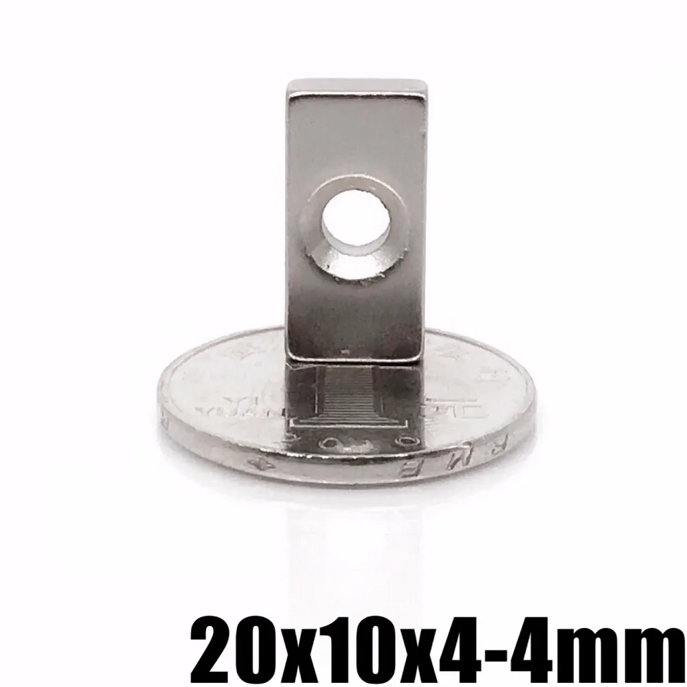 10 шт. N35 прямоугольный магнит f 20x10x4 мм отверстие 4 мм супер сильный неодимовый магнит 20*10*4 мм NdFeB магнит 20 мм x 10 мм x 4 мм