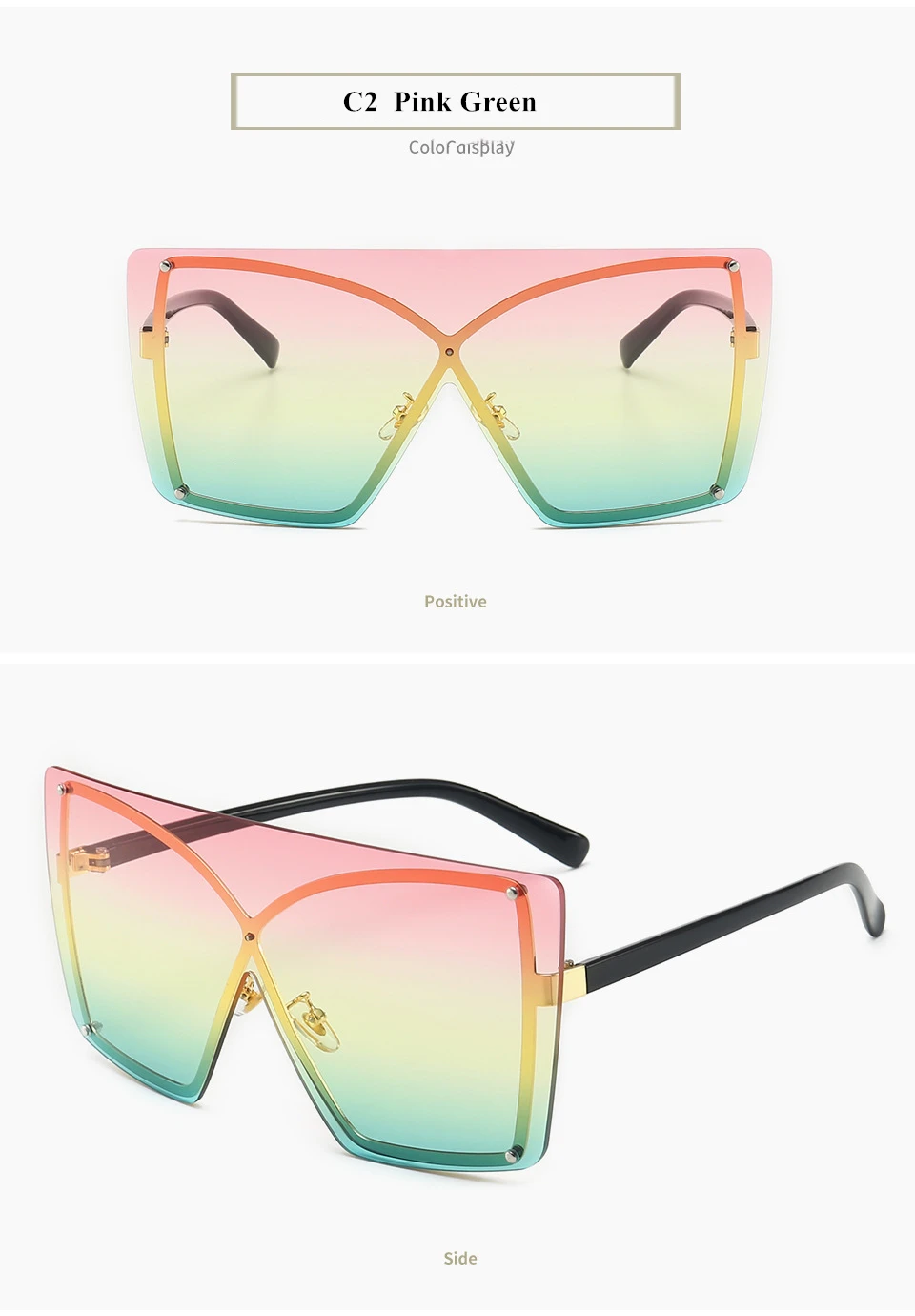 Italian Luxury Gradient Sunglasses Women Trendy Brand One Piece Sun Glasses Rimless Oversized Frame Female Shades UV400