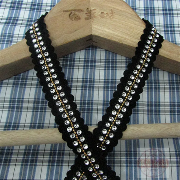 10 ярдов Черная кружевная лента золотые бусины цепочка с вышивкой серебряная