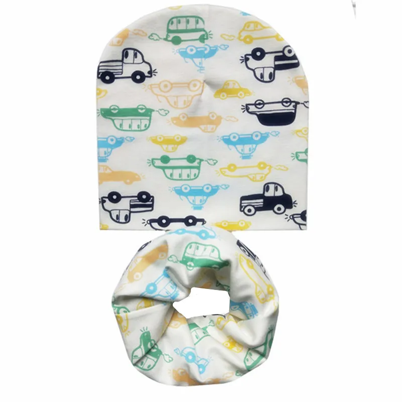 

Print Baby Bibs Hat Set Boys Girls O Ring Collar Children Spring Soft Neckerchief Baby Hat Neck Scarf Kids Beanies Scarf Sets