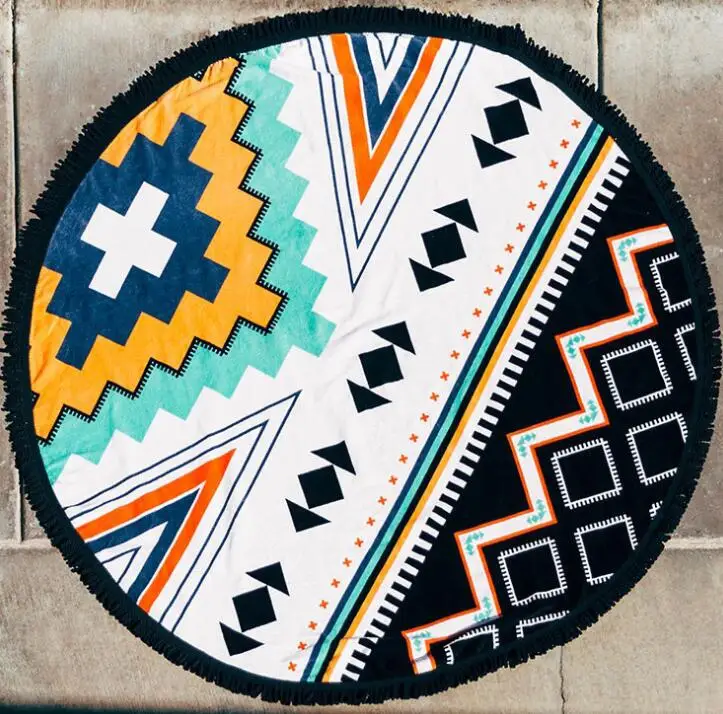 Круглый Гобелены 150 см полиэстер кисточкой Геометрия Богемия Пляжное Коврики