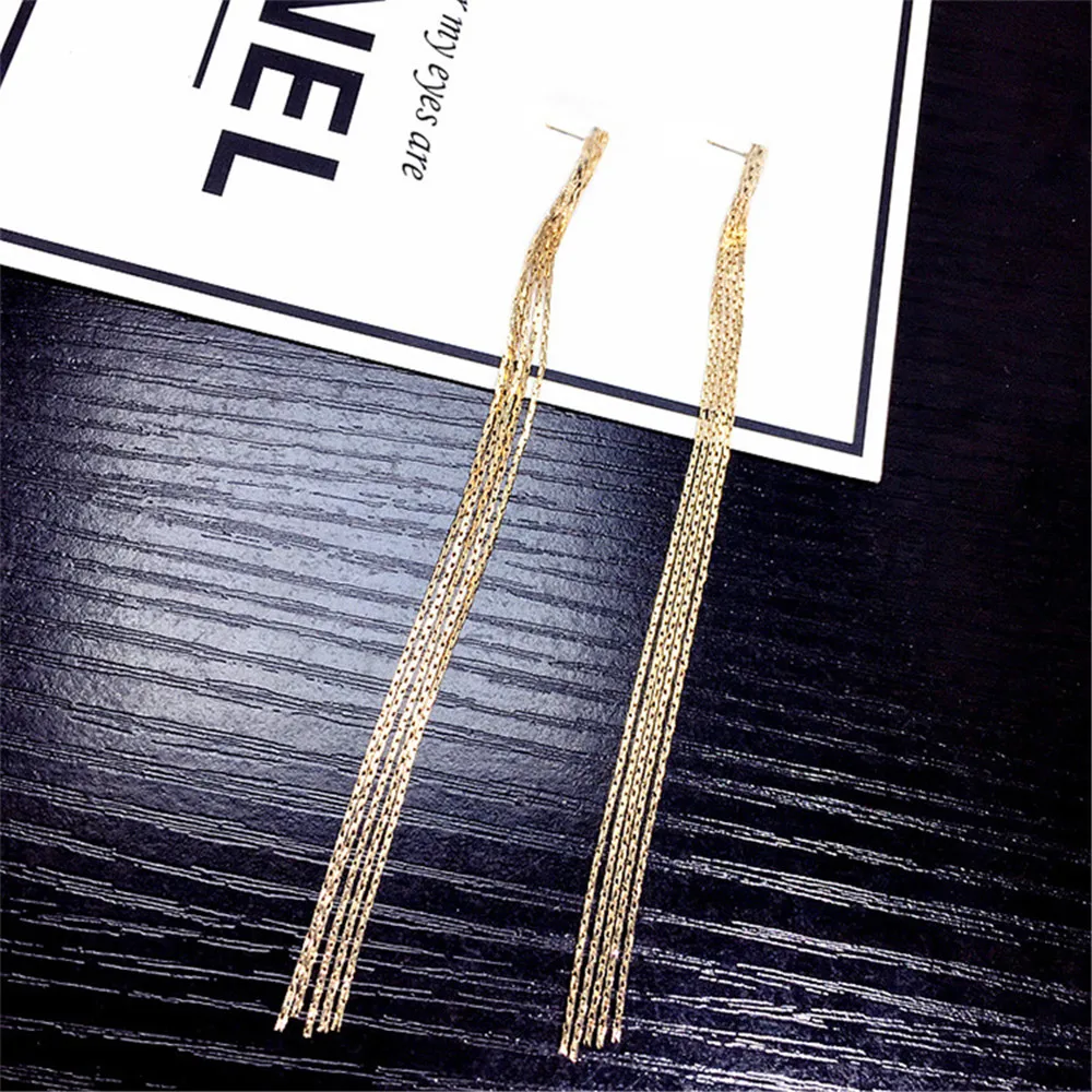 CRLEY 2019 15cm long gold silver color metal tassel earrings for women jewelry fashion dangle hanging gift | Украшения и