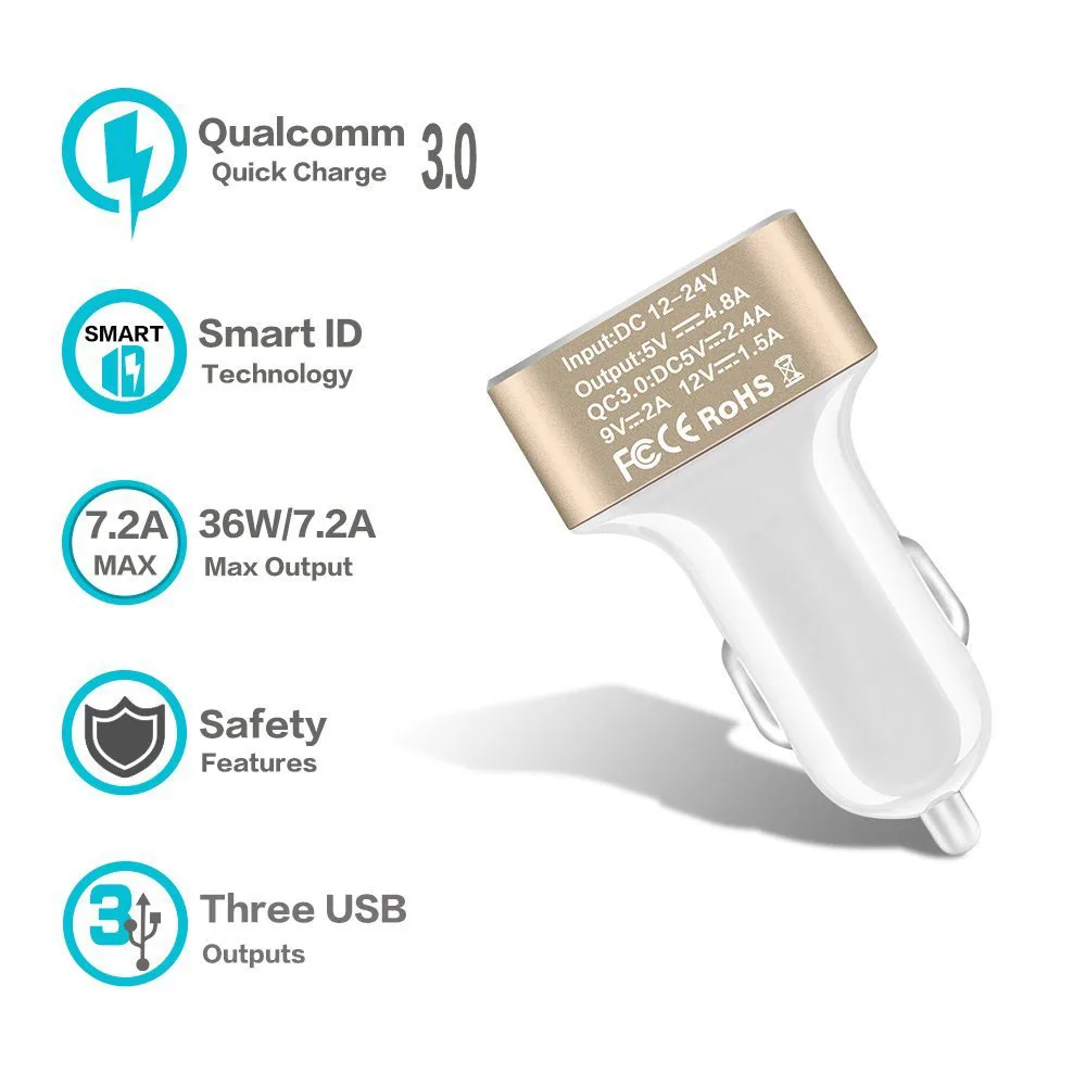 Универсальное автомобильное зарядное устройство с 3 портами USB 0 42W для iPhone Samsung