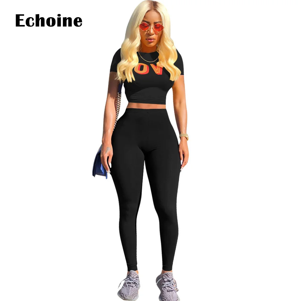 Укороченный топ с надписью Echoine Женский комплект 2 шт. и штаны женский спортивный