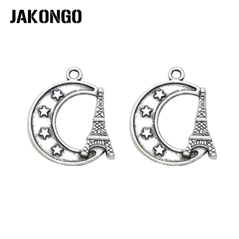 

JAKONGO 10pcs Antique Silver Plated Moon Tower Charm Pendant Bracelets Jewelry Findings Accessories Making Craft DIY 22x18mm