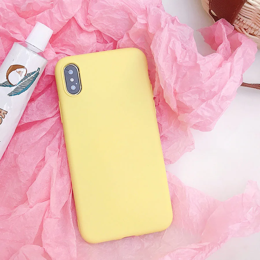 Матовый чехол для телефона iPhone 7 Plus 6 6s 8 X 5 5s SE XR XS MAX с простым однотонным дизайном, выполненный из ультратонкого мягкого TPU материала, с задней панелью в виде конфеты.