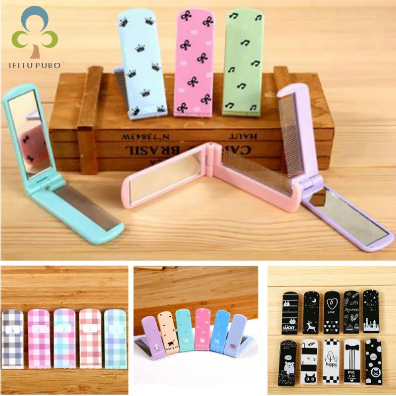 2 шт./лот Складная Расческа с рисунком из мультфильма зеркальными щетками для