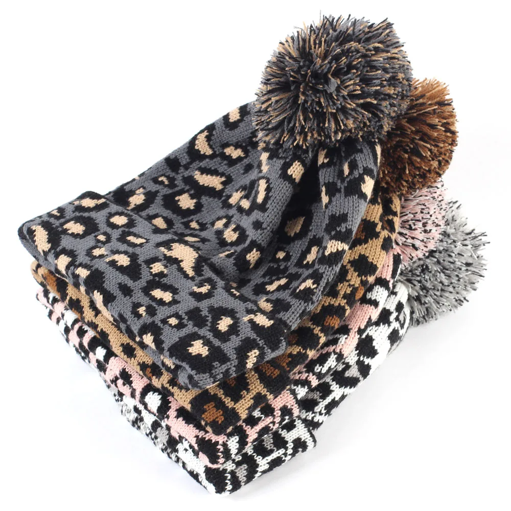 

Geebro Women's Beanie with Pompom Winter Warm Knitted Leopard Slouchy Beanie with Pompon for Women Balavaca Skullies&Beanies