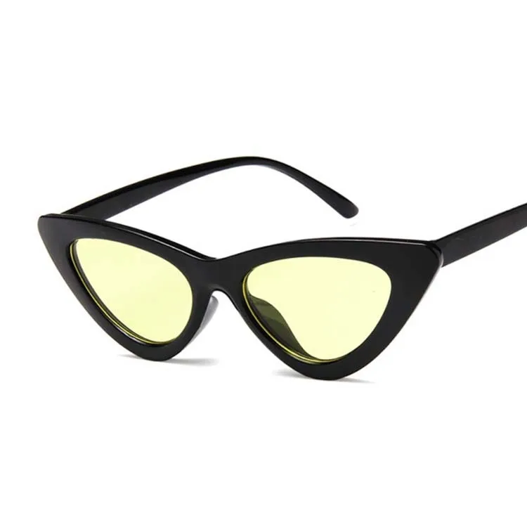 Black Yellow Модные маленькие сексуальные женские солнцезащитные очки кошачий глаз, женские винтажные брендовые зеркальные солнцезащитные очки, женские очки UV400 - Цвет линз: Black Yellow