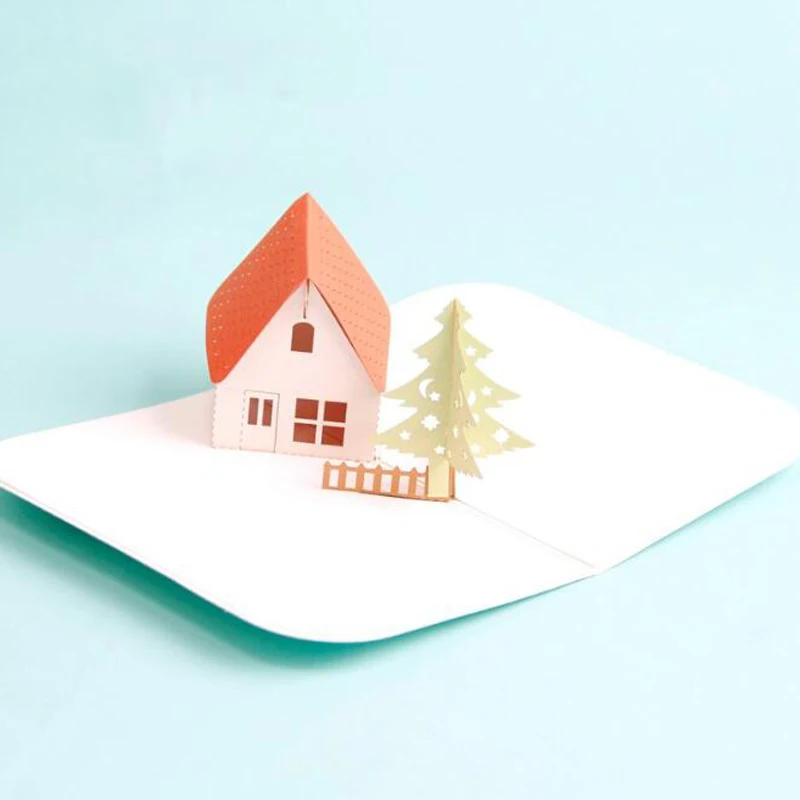 (10 шт./лот) рождественский дом 3D стоит вверх крафт бумаги Киригами Оригами