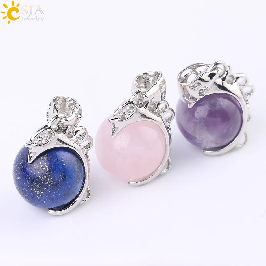 Лидер продаж модные подвески CSJA из натурального камня розовый кварц Фиолетовый