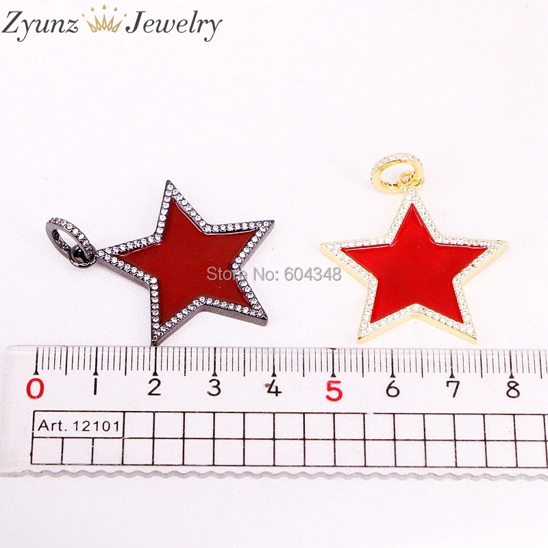 

5 Strands ZYZ315-4278 CZ Micro Pave Red Enamle Metal Star Charms Pendants Necklace
