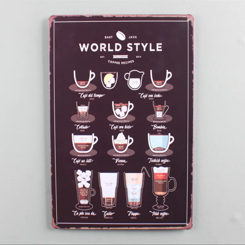 Кофейное меню кафе список значок пиво Wisky World улыбки металлические жестяные знаки