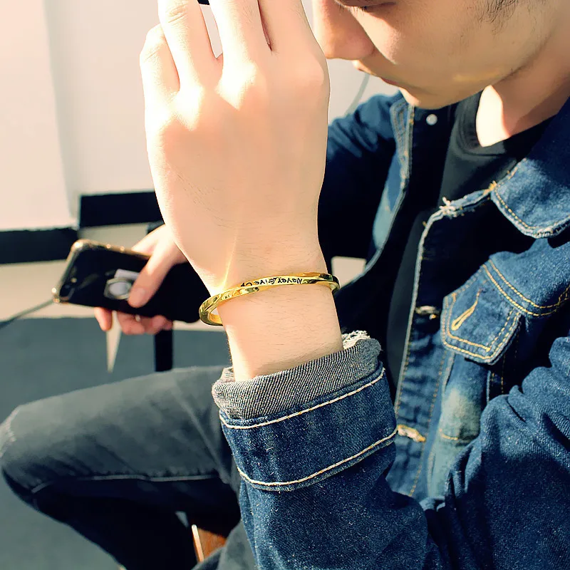 NEVER GIVE UP Letter Stainless Steel Twist Bracelet Men Vintage Cuff Bracelets Bangles for Women Jewelry Pulseira Masculina | Украшения и