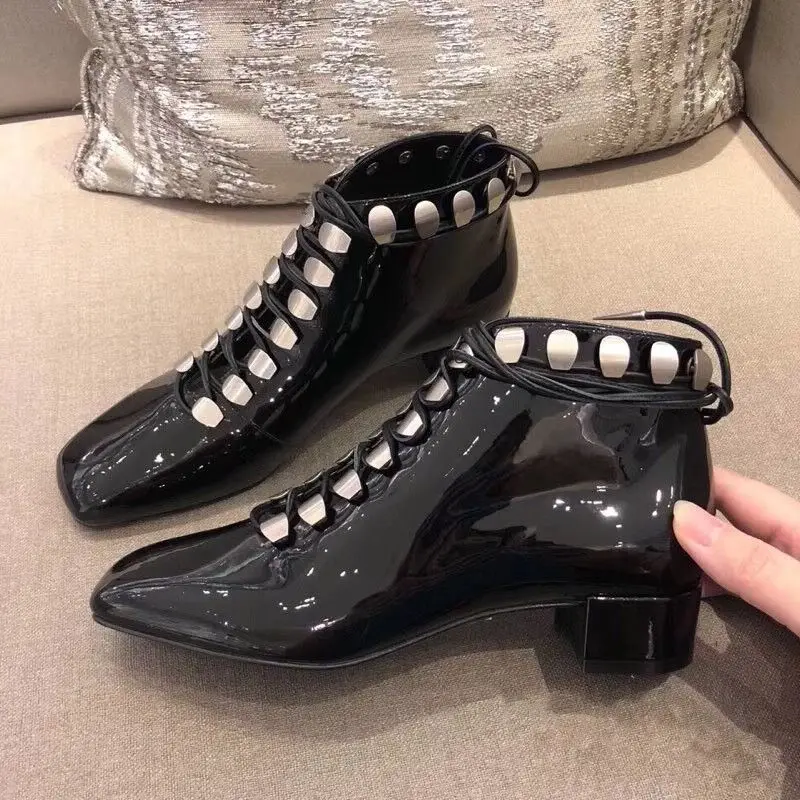 2019 женские полусапожки с квадратным носком черные кожаные ботинки Botas feminina из