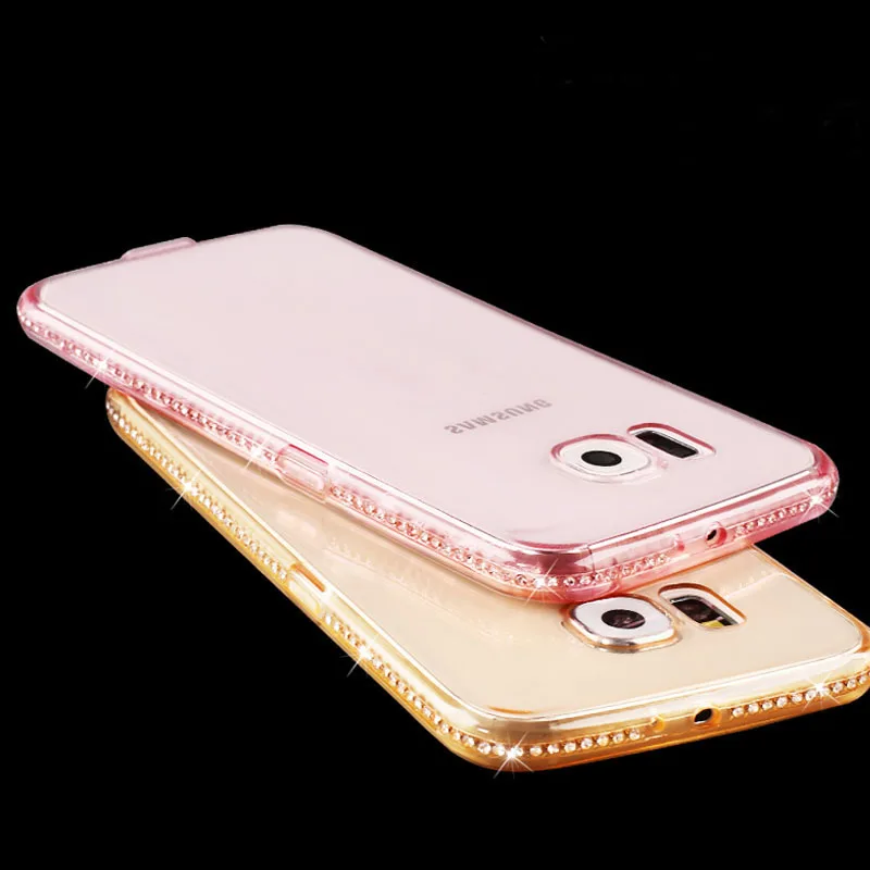Soft Transparent Diamond Phone Cases For Samsung Galaxy S6 S7 Edge 2017 A3 A5 A7 A8 J3 J5 J7 Note 4 5 TPU Gel Cell Back Cover |