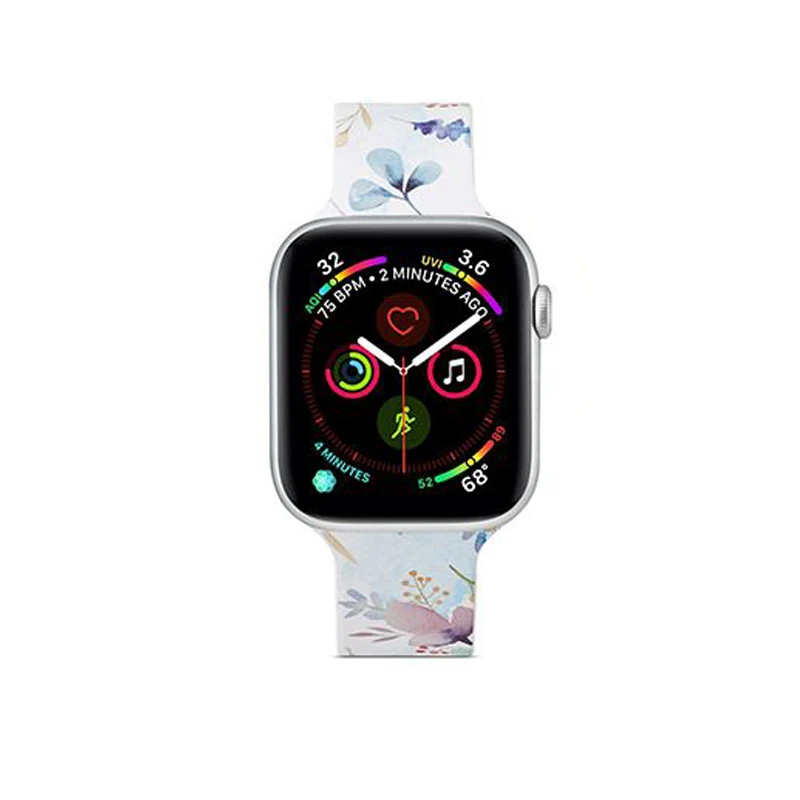 010 Сменный силиконовый ремешок для Apple Watch 4 44 мм 40 мм браслет с цветочным принтом для iwatch серии 5 3 2 38 мм 42 мм браслеты - Цвет ремешка: 010