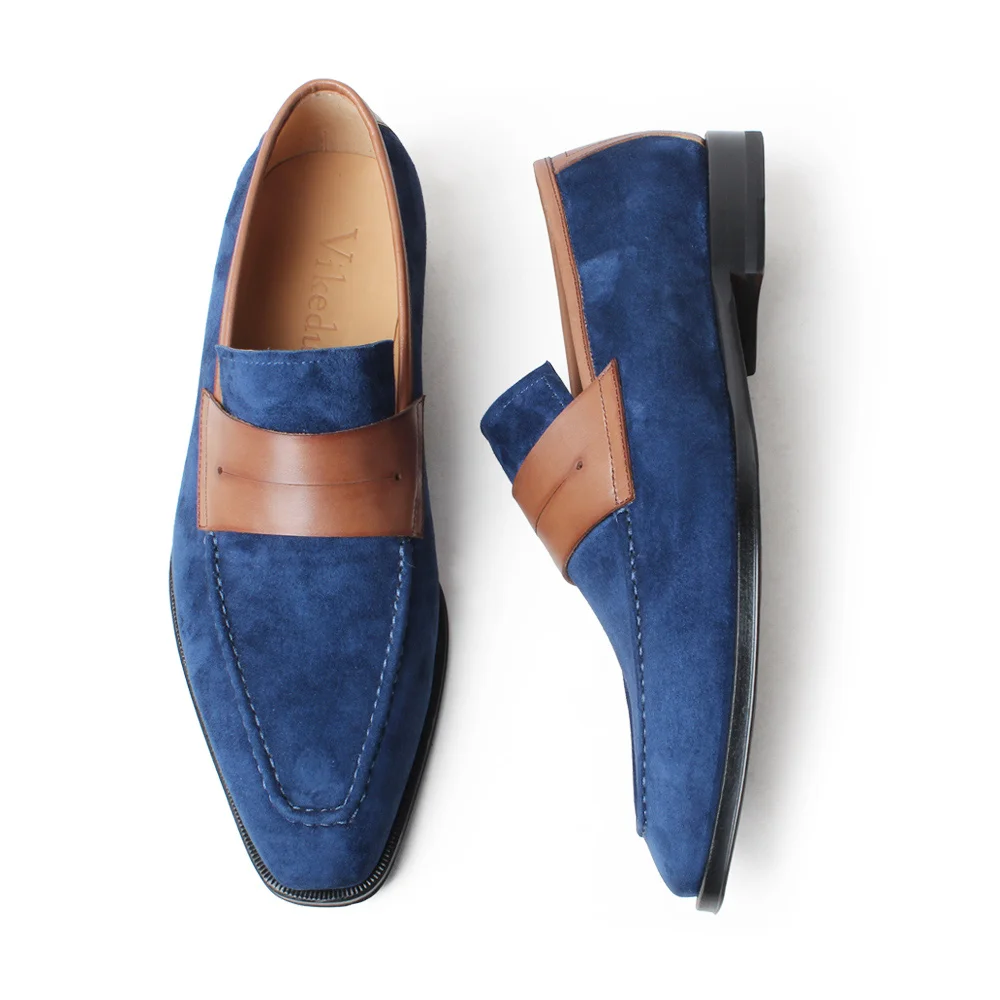 Blue VIKEDUO/Новинка года; летние мужские лоферы; обувь из коровьей замши; мужская повседневная обувь для вождения; роскошная кожаная обувь на квадратном каблуке; Zapatos de Hombre - Цвет: Blue