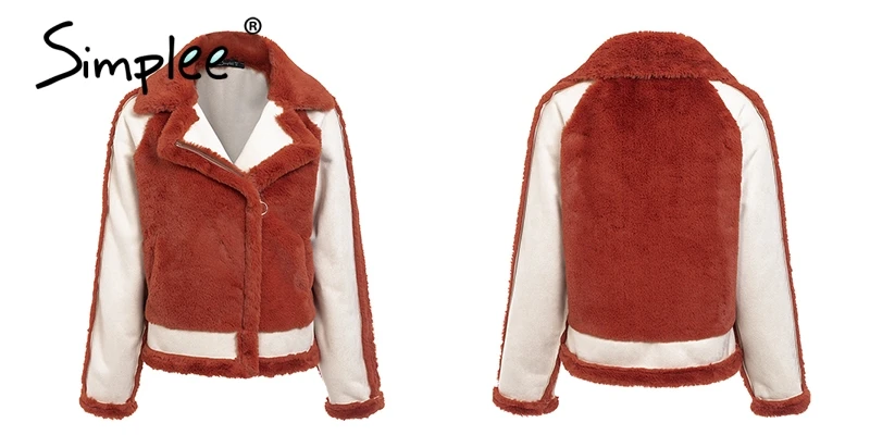 Simplee Elegant faux fur coat Women Autumn winter warm soft zipper fur jacket Female plush overcoat casual outwear