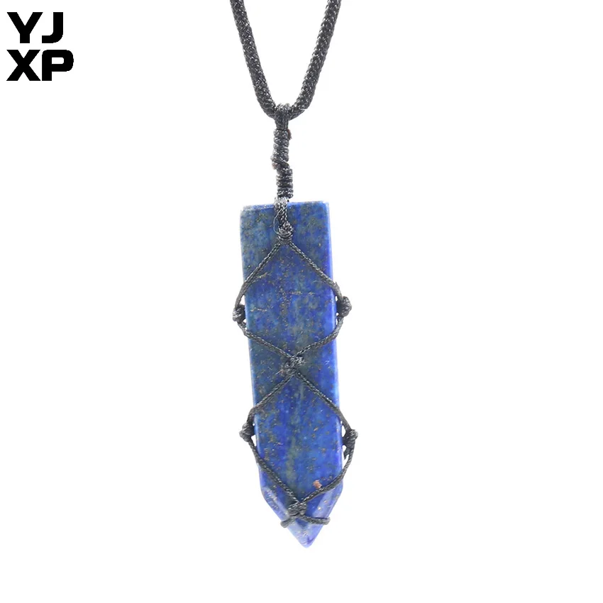 Lapis Lazuli YJXP черный пеньковый обернутый меч в форме подвески натуральный кристалл кварцовый камень Бохо макраме талисманы тревога рельеф ювелирные изделия - Окраска металла: Lapis Lazuli