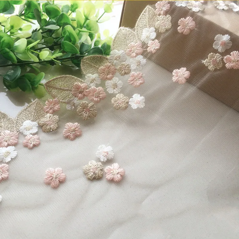 1 ярд 18 см широкая розовая Цветочная кружевная Лоскутная Ткань цветная вышитая